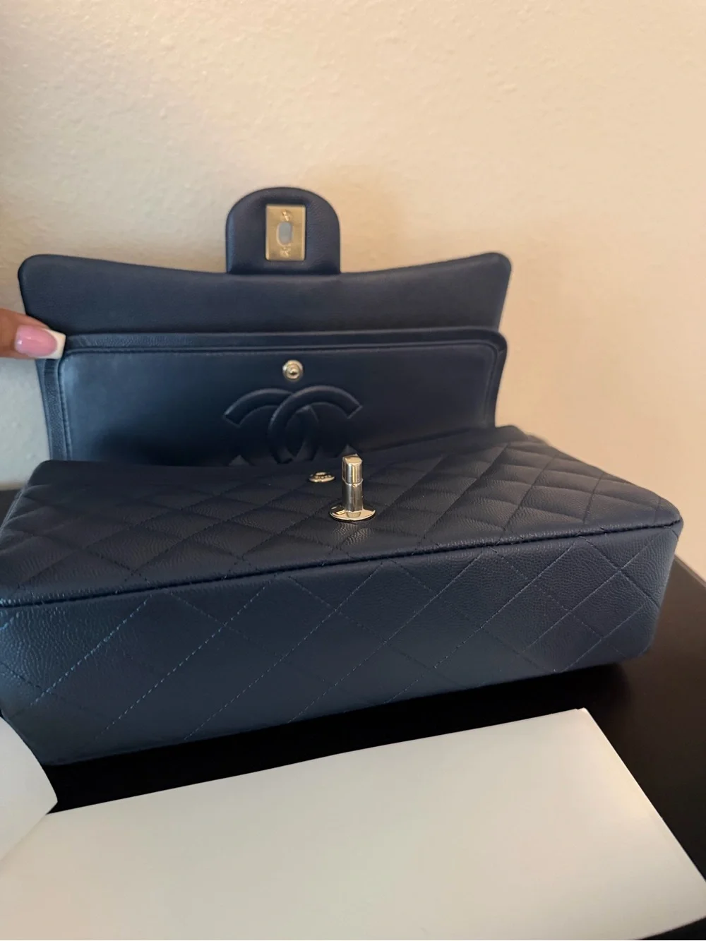 Chanel Medium Classic Grained Quilted Flap Bag in Blue